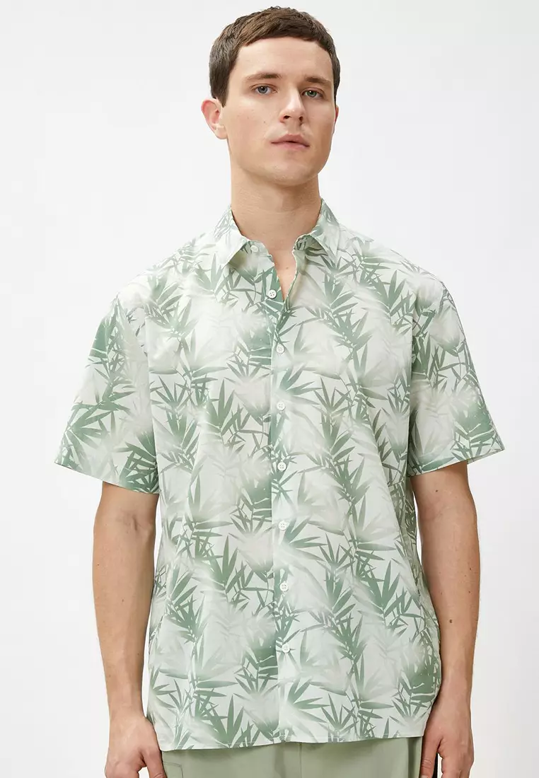 Discount on KOTON  shoes - SKU: Summer Shirt Floral Printed Classic Collar Short Sleeve Cotton