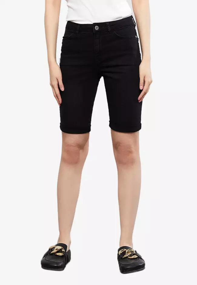 black jean bermuda shorts womens