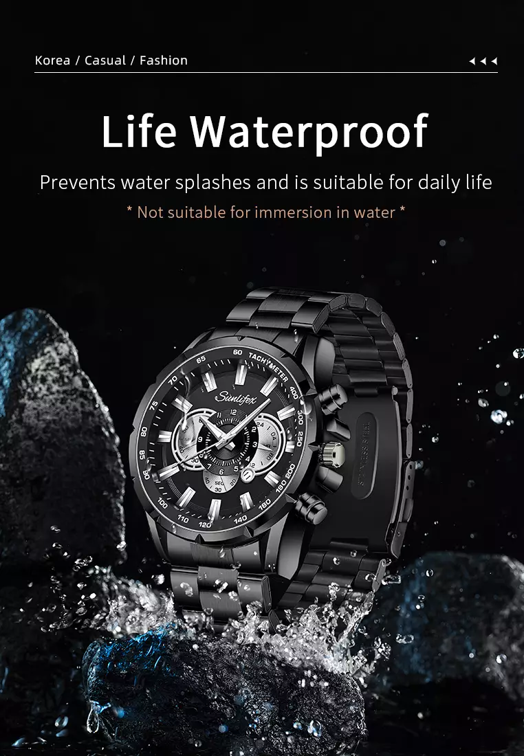 Jam Tangan Pria 3351 Kalender Kuarsa Jam Tangan Cowok Santai Tali Stainless Steel Original allblack