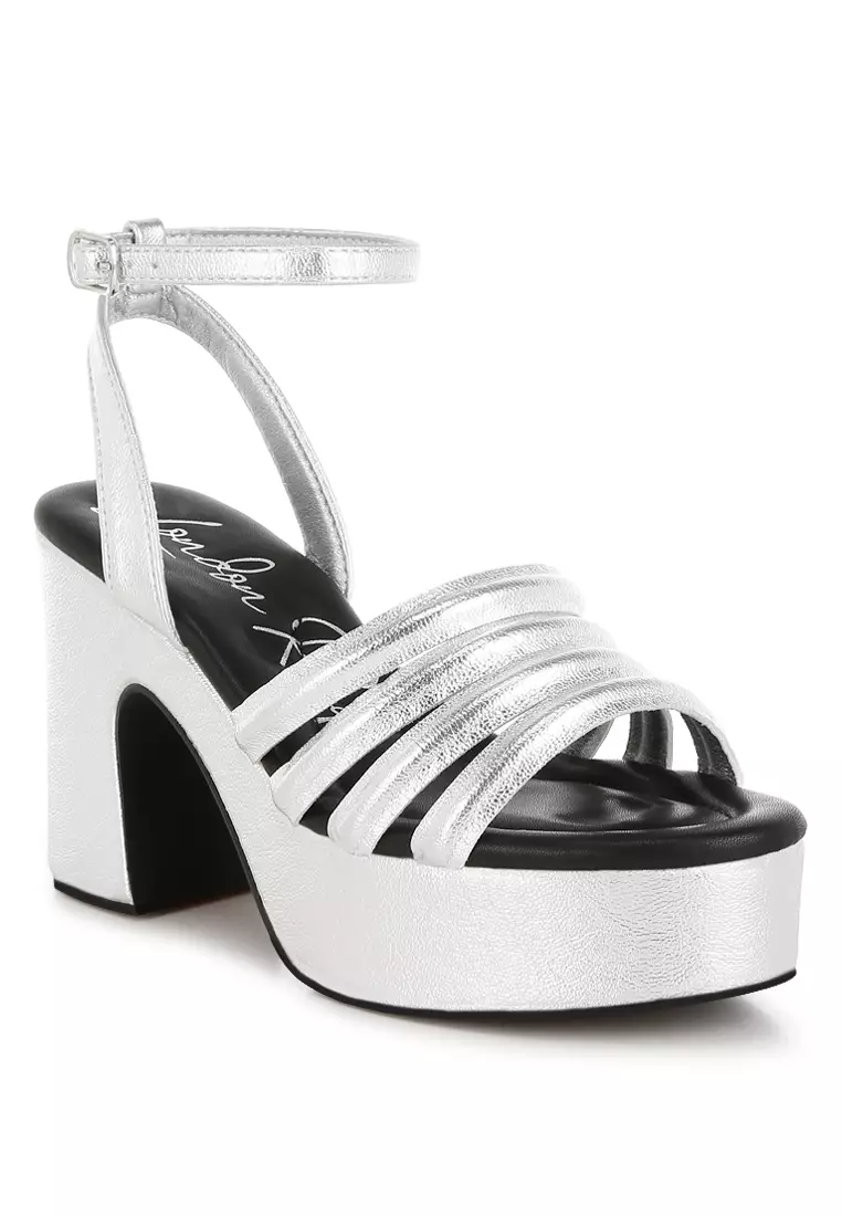 Sandal Platform Tinggi Bertali Warna Silver