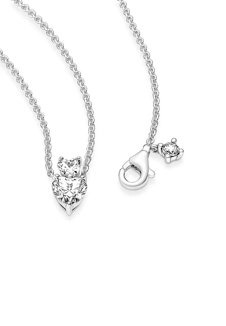 Pandora Double Heart Pendant Sparkling Collier Necklace (45cm)