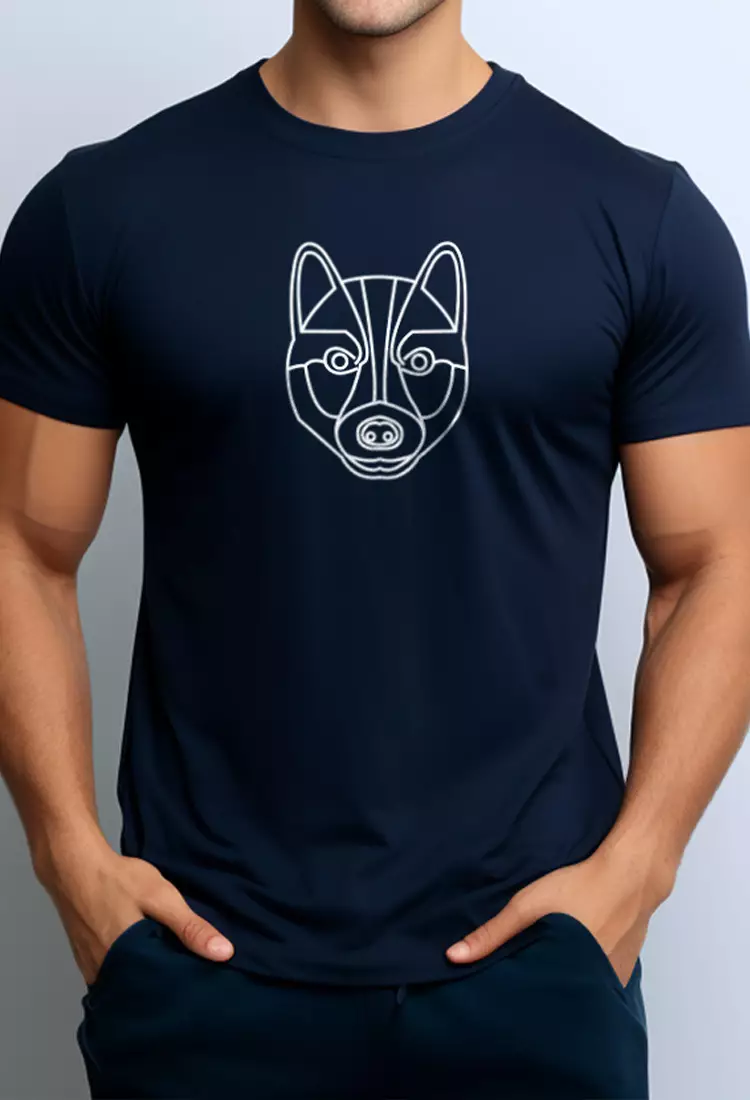 NTC57 kaos anjing anti kusut super stretch nade siberian husky wolf serigala navy