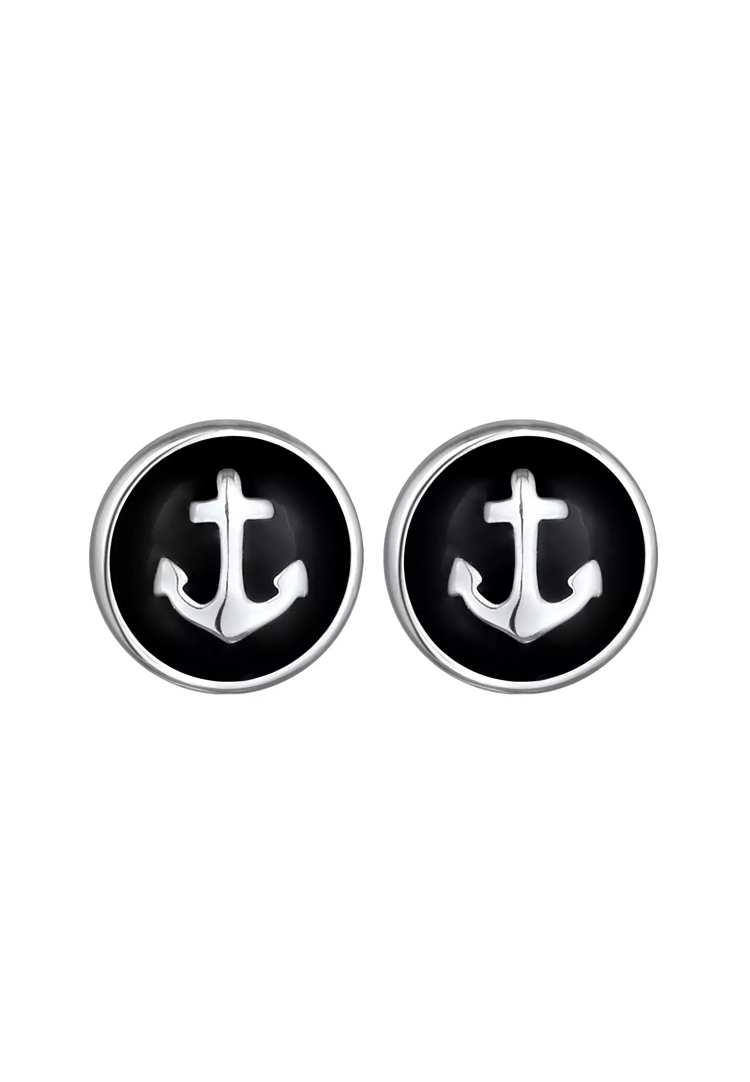 Earrings Men Circle Enamel Maritime Black Stud
