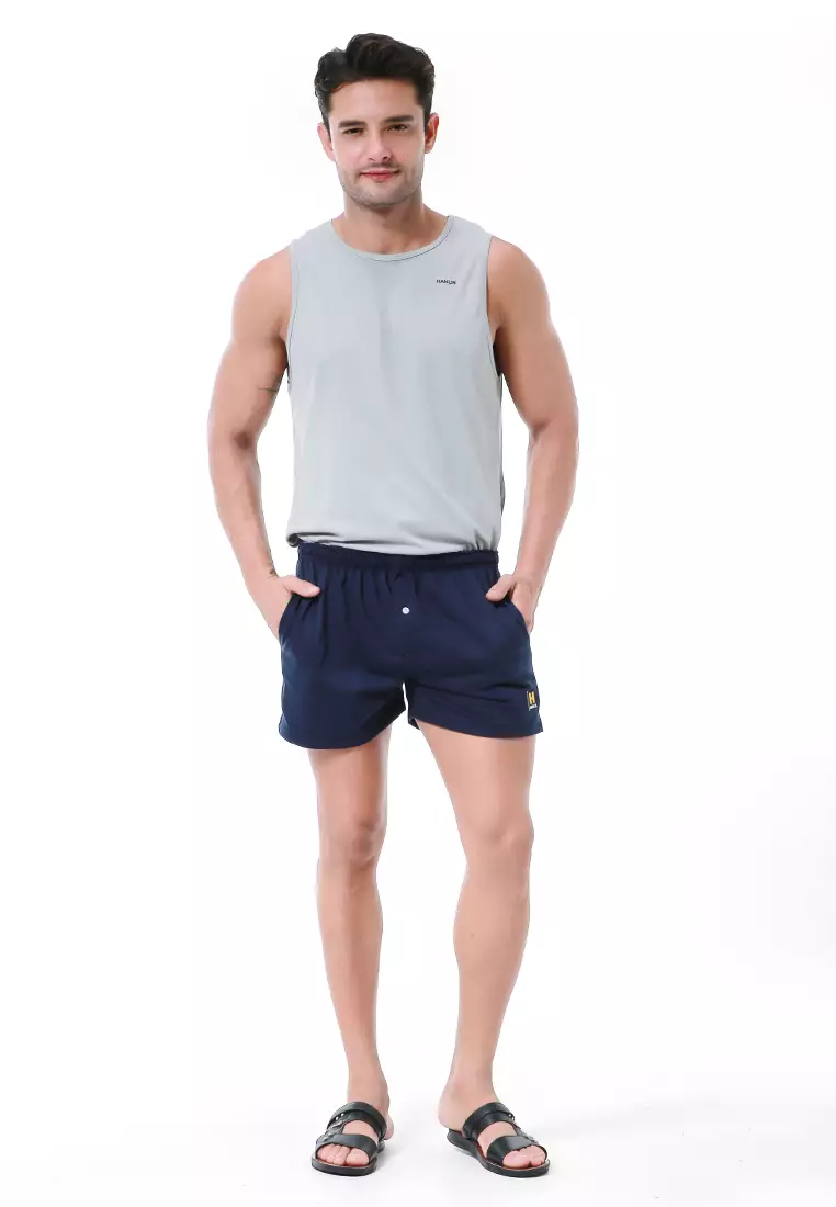 Halburt Celana Pendek Santai Pria Boxer Motif Polos Material Baby Terry ORIGINAL - Navy