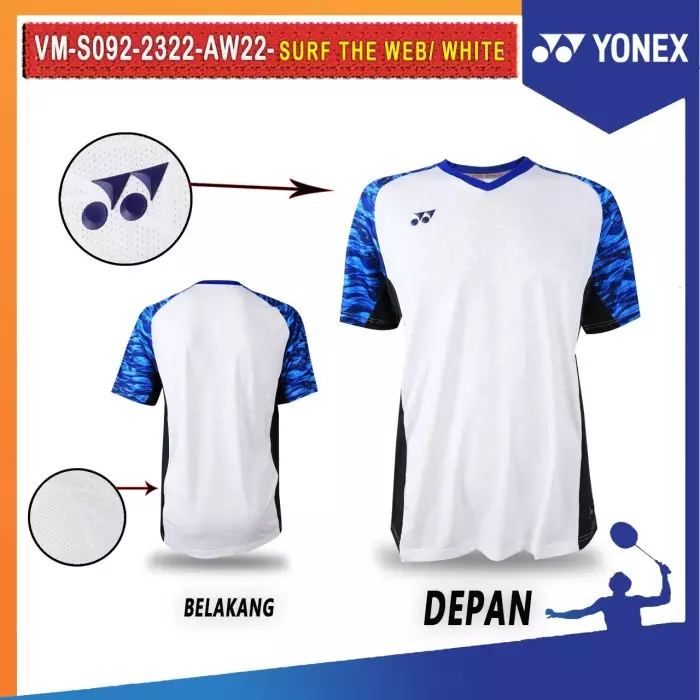 YONEX JERSEY/KAOS YONEX FOR BADMINTON PLAYER VM 2322 AW22-S ORIGINAL-SURF THE WEB/WHITE