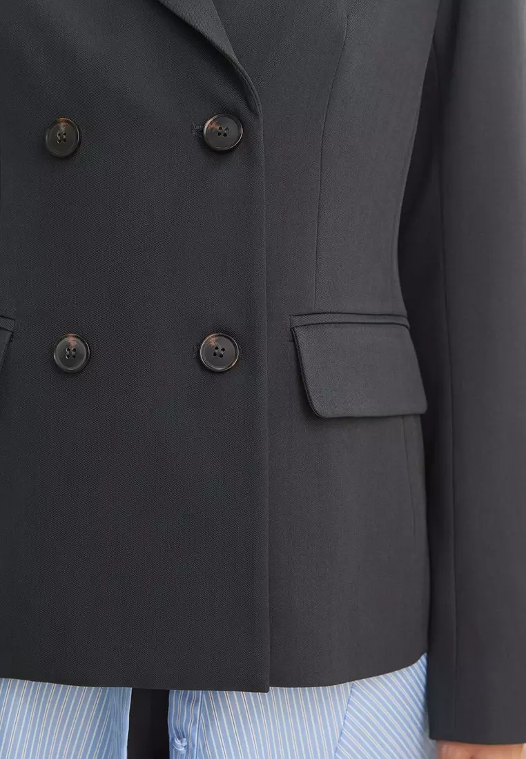 Tailored Double Breasted Blazer - Grey