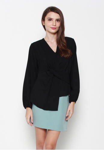 JOVET black Long Sleeved Twist Front Blouse F87FCAA857AB32GS_1