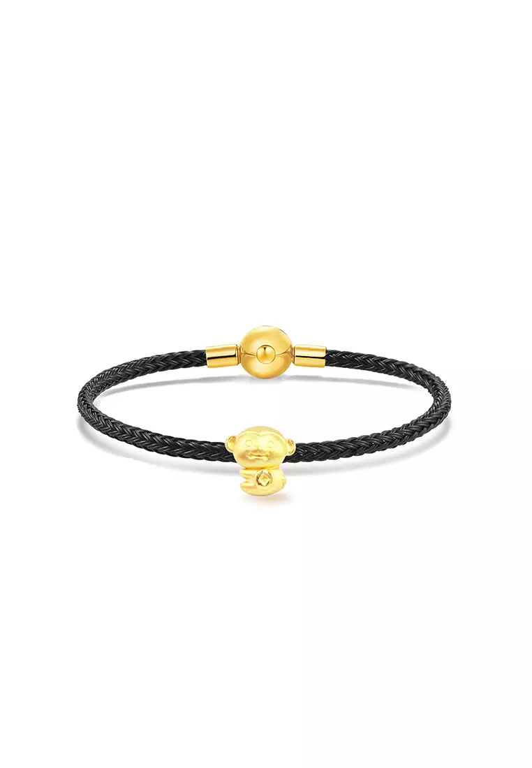THE Mix Collection 999.9/24K Pure Gold 12 Zodiac Charm Black Steel Wire Clasp Bracelet Set L1-B650I
