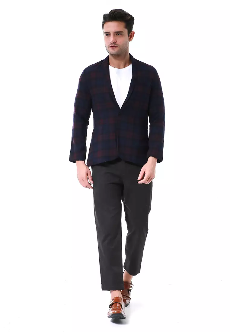 Elard Outerwear Pria Blazer Formal Lengan Panjang Plaid Motive Material Wool ORIGINAL - Purple Navy