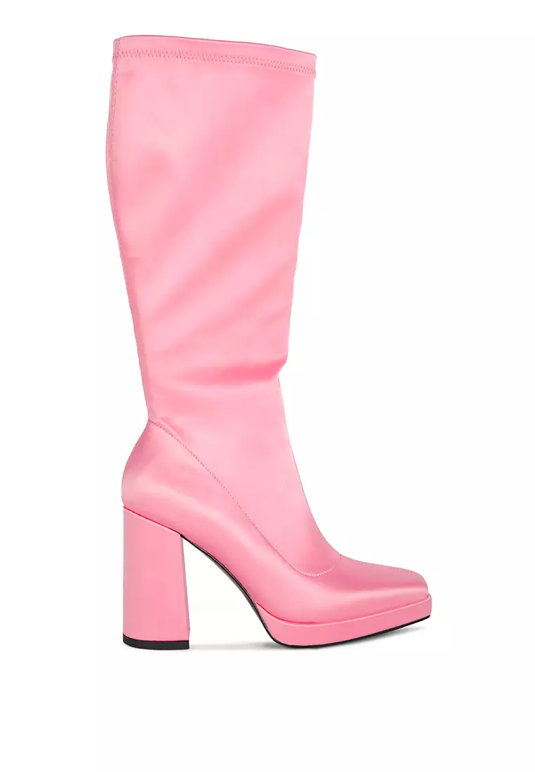 Discount on Rag & Co.  shoes - SKU: Pink Stretchable Satin Long Boot