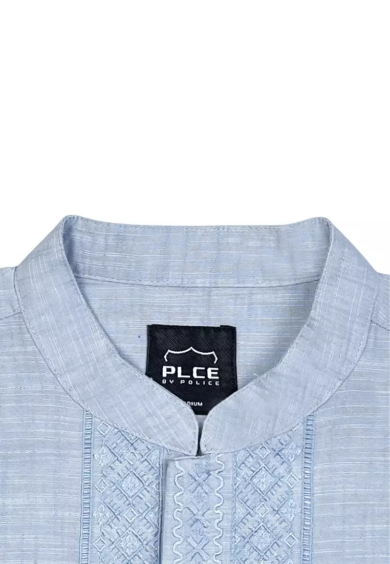 POLICE Kemeja Koko Bordir Cotton Slub Regular Fit Lengan Panjang Pria