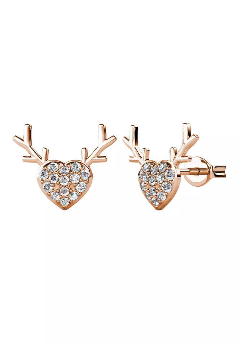 Her Jewellery Antlers Love Earrings (Rose Gold) - Luxury Crystal Embellishments plated with 18K Gold