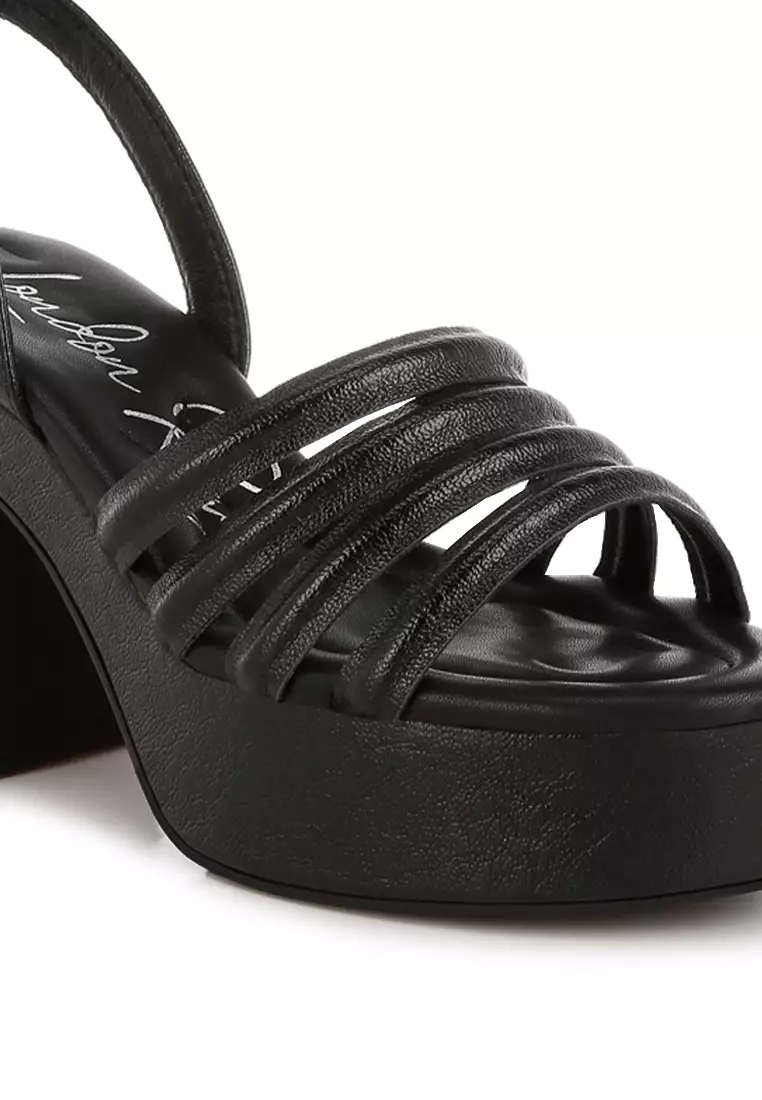 Strappy High Platform Sandals in Black