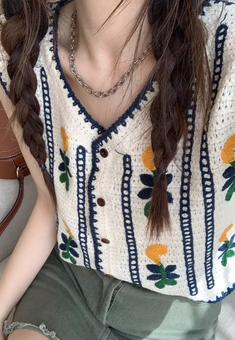 全新夏季鉤織彩色編織背心女裝上衣K061805