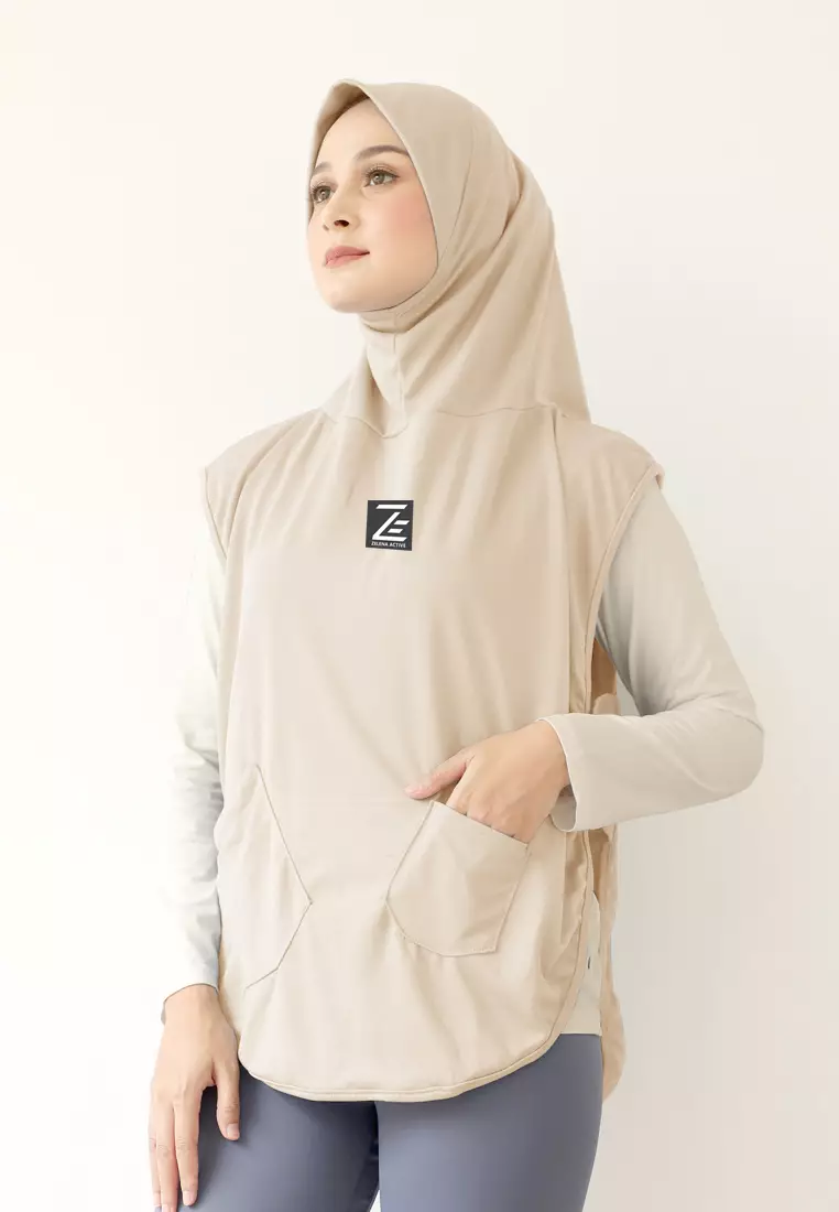 Hijab Vest Olahraga Nara Sporty Pocket - Choco Foam