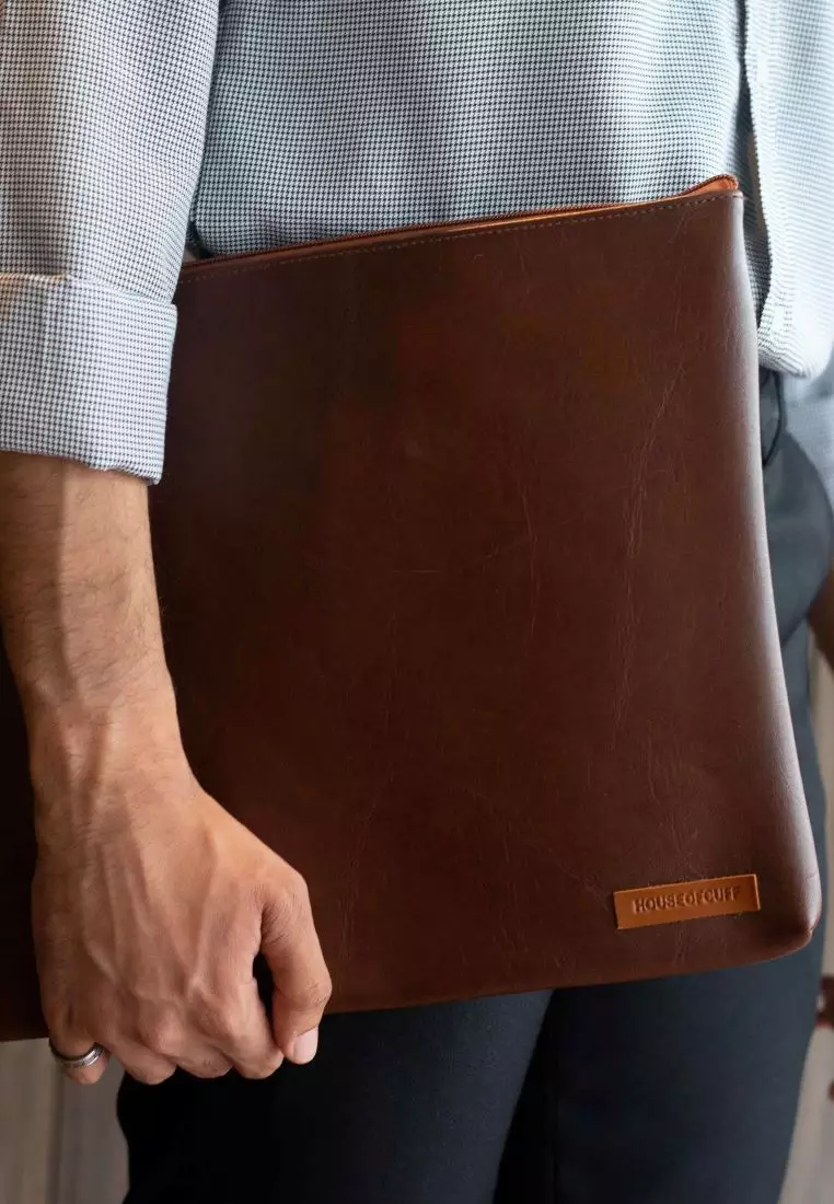 Houseofcuff Clutch Pria Tas Tangan Unisex Cokelat Model Polos Zipper