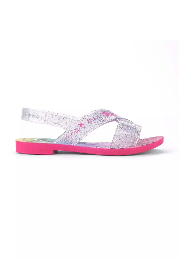 Grendene Kids Trolls Colour Kids Sandals - Pink/Glitter Clear