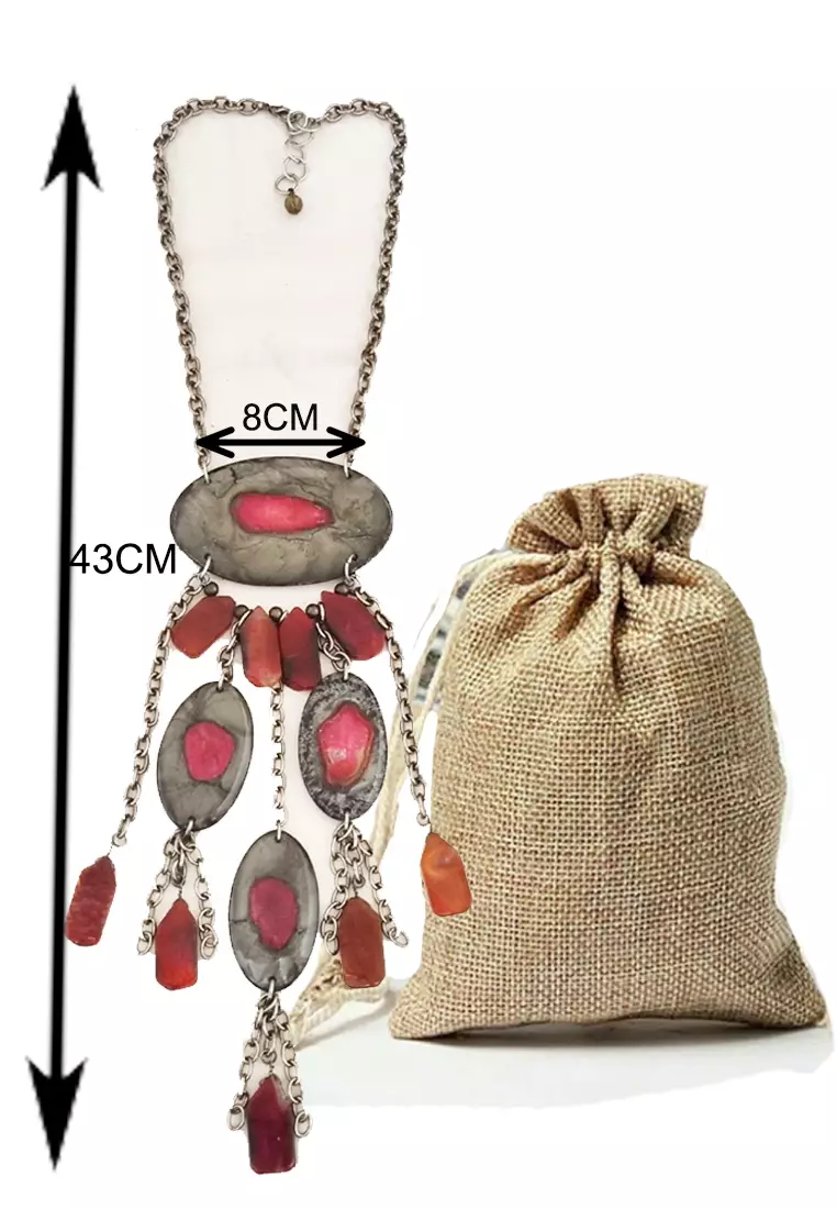 Aksesoris Wanita Resin Art Inlay chains Necklace Kalung Wanita Pink