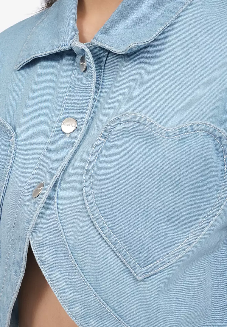 Round Hem Cropped Denim Shirt