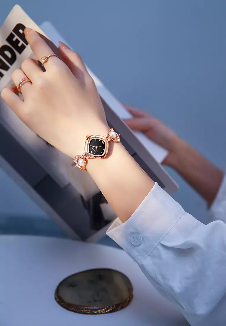 Jam Tangan Wanita Original Korea Style Pear Strap Anti Air Jam Tangan Cewek rose black