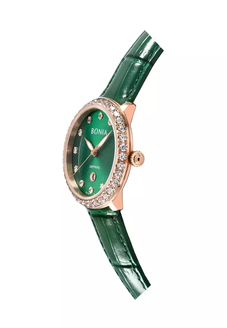 Bonia Jam Tangan Wanita - Green Rosegold - Leather Strap - B10812-2597S