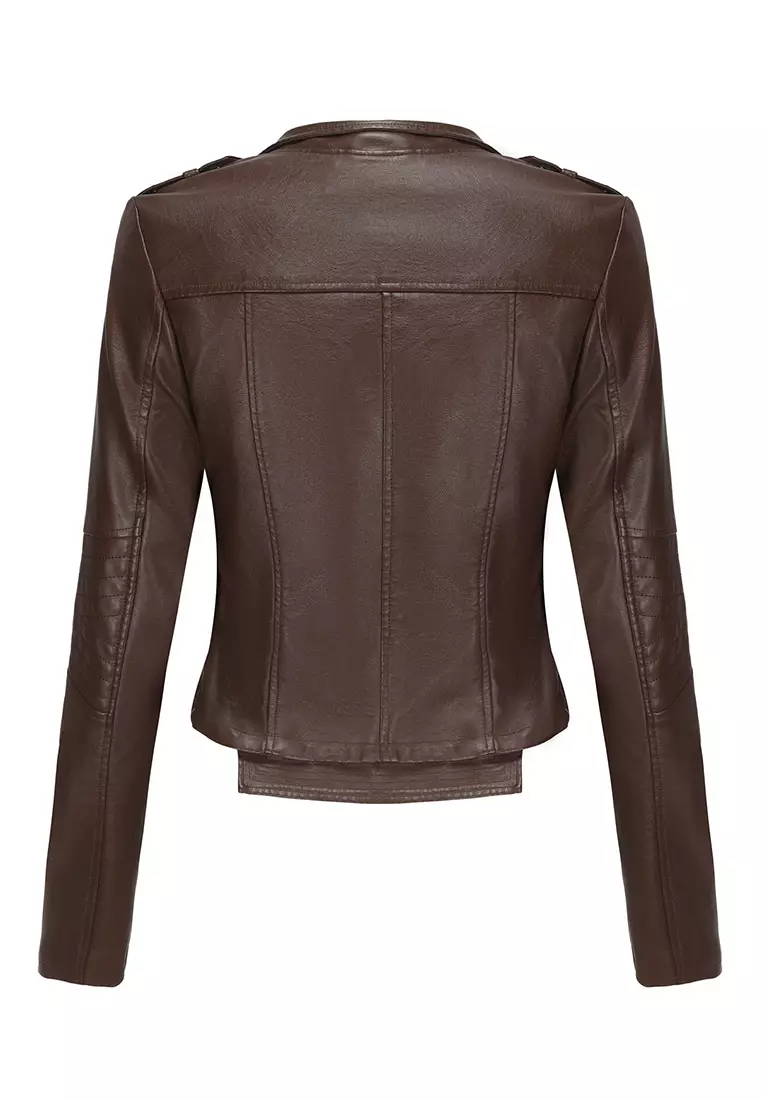 Cropped Faux Leather Jacket AD-D25