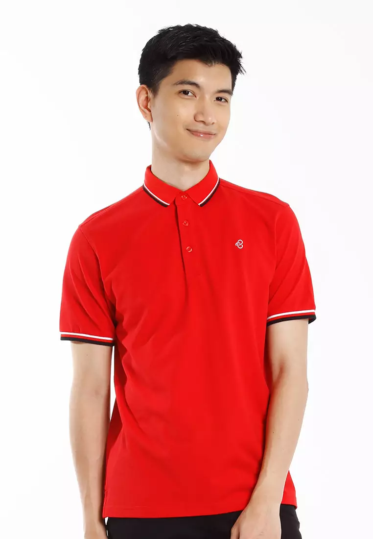 Byford Cotton Mixed No Pocket Polo Slim Fit Collar Tee Mens - 3625001A-75Red