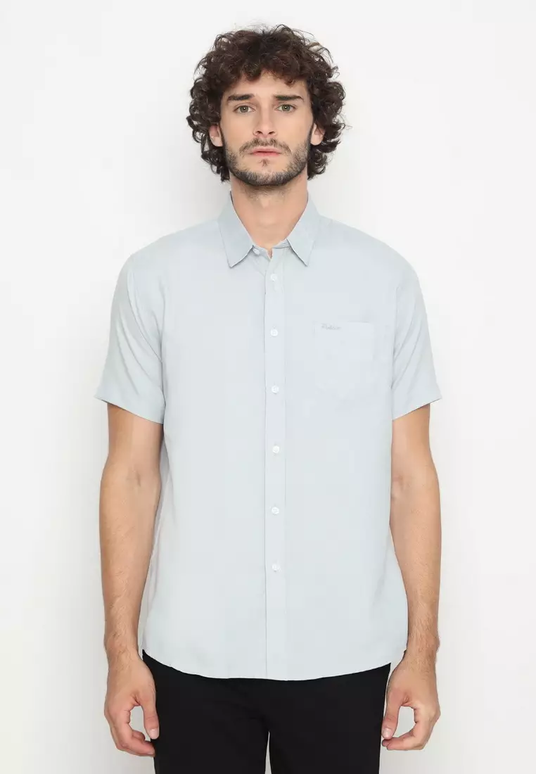 POLICE Kemeja Polos Basic Cotton Soft Grey Regular Fit Pria