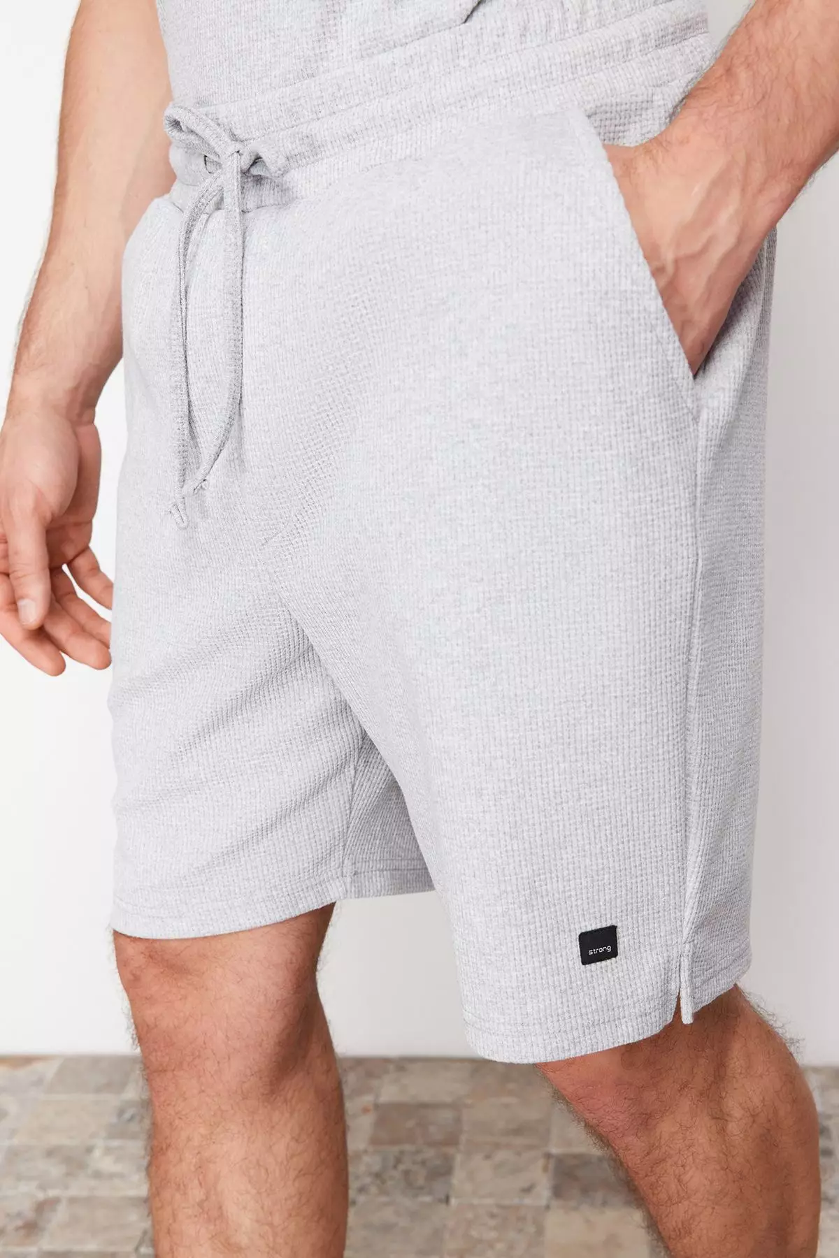 Gray Regular/Normal Cut Textured Fabric Labeled Polo Collar Tracksuit Set TMNSS23EM00003