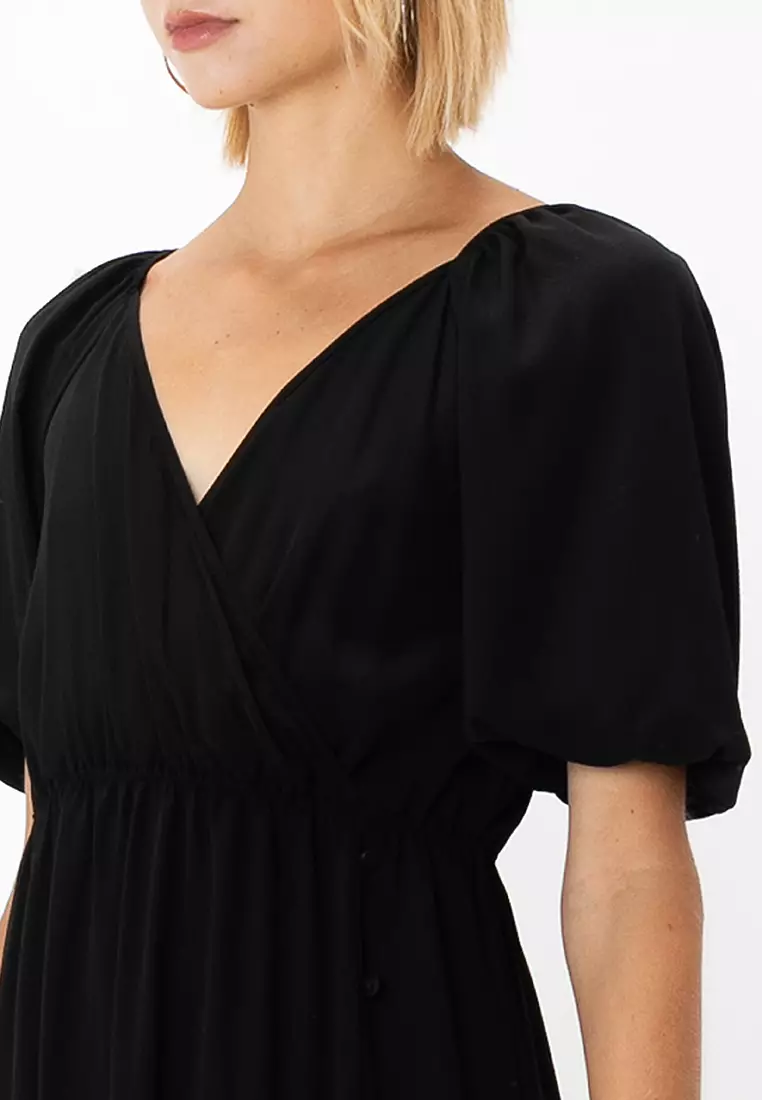 asos black puff sleeve dress Heiress Beverly Hills exclusive sweetheart neckline satin puff sleeve