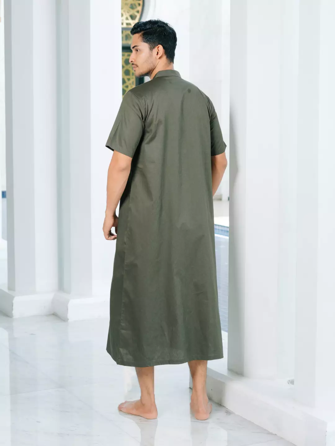 Adyatma Baju Koko Jubah Gamis Pria COTTON COMBED TWILL Olive Regular Fit Baju Muslim Pria Lengan Pendek