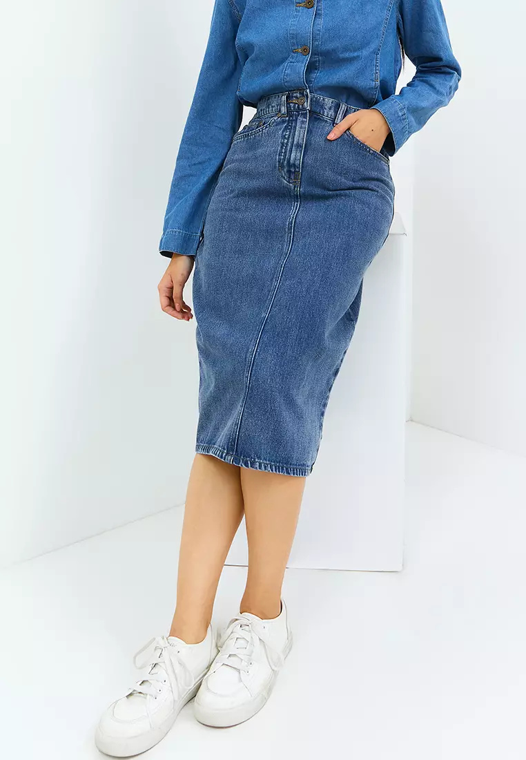 Gita Midi Blue Ice Wash Skirt (G.2303)
