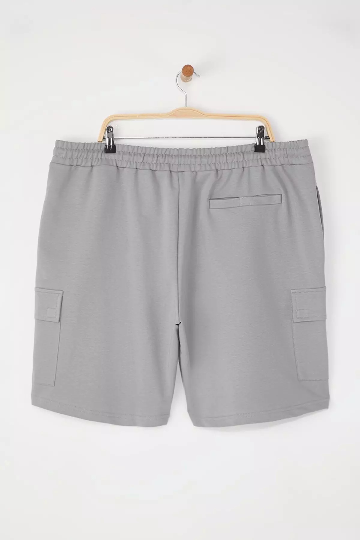 Large Size Gray Oversize/Wide Cut Hidden Cord Elastic Waist Cargo Pocket Labeled Shorts TMNSS25AP00005