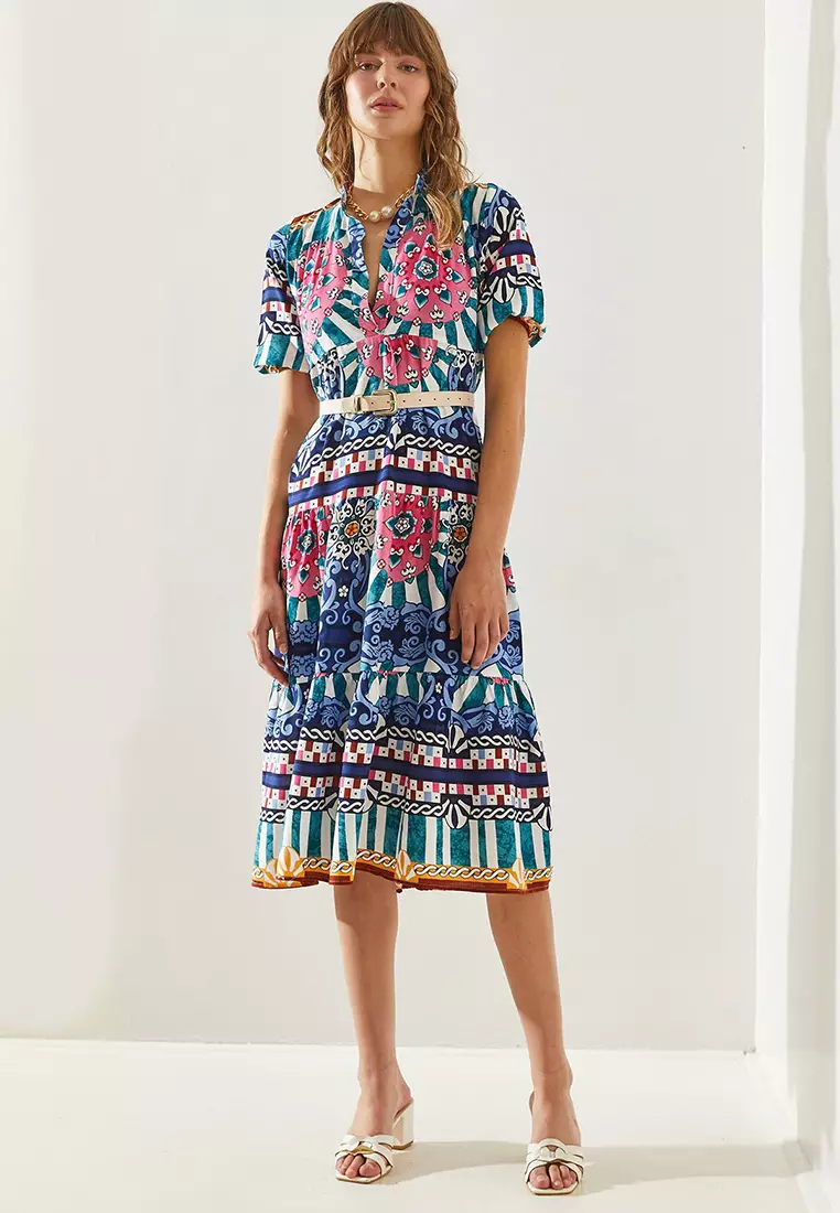 Women's Magnificent Collar Katkat Patterned Viscose Dress 60251287