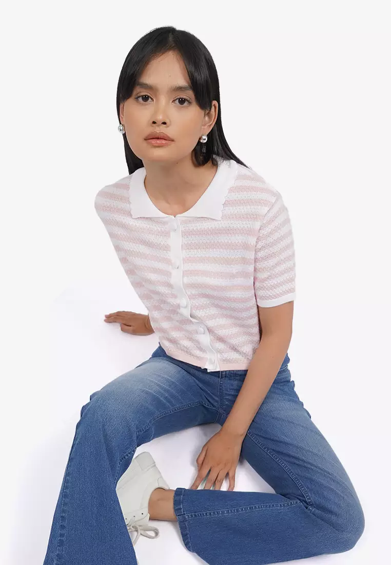 Short Sleeve Striped Knit Top