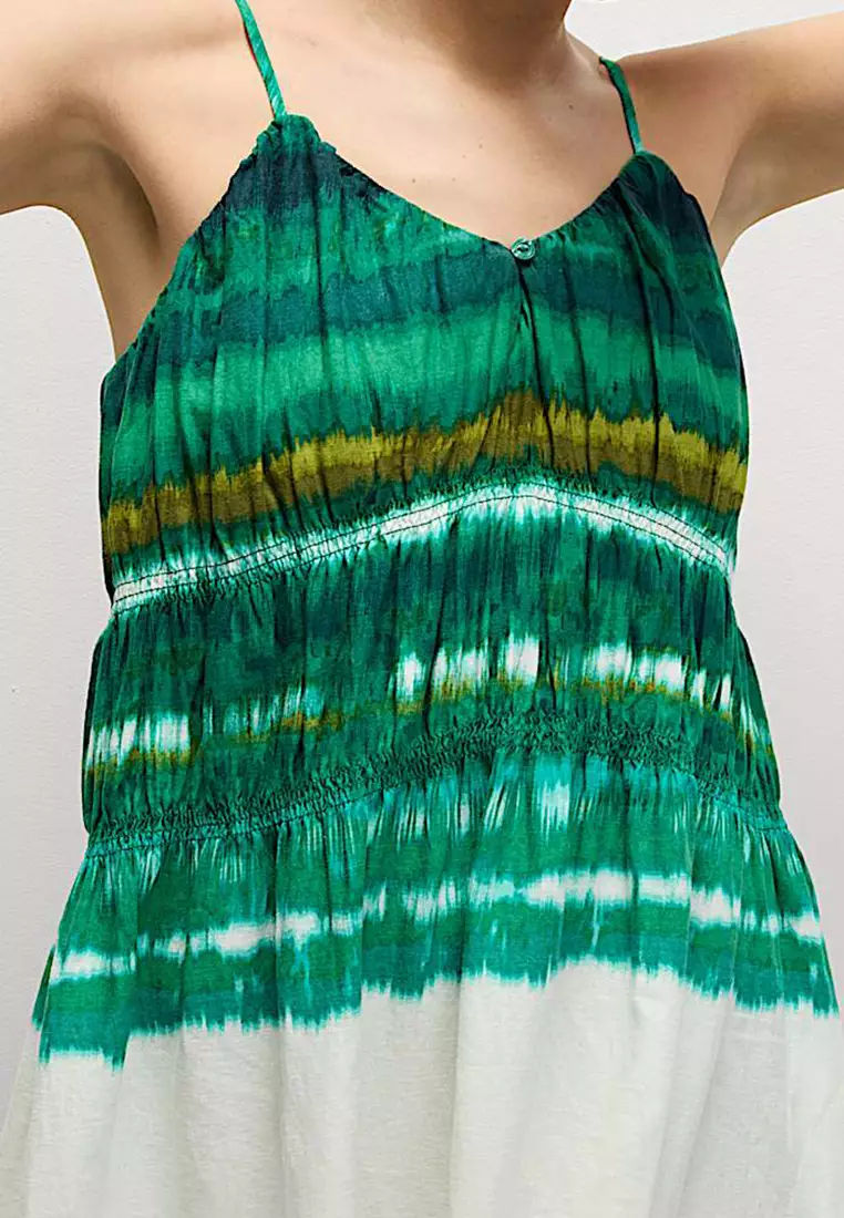 Linen Rich Strappy V Neck Swing Dress