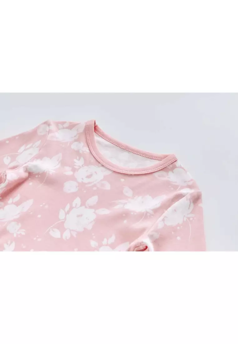 Baby Kids Pajamas Pink w White Flowers Top n Pants Set