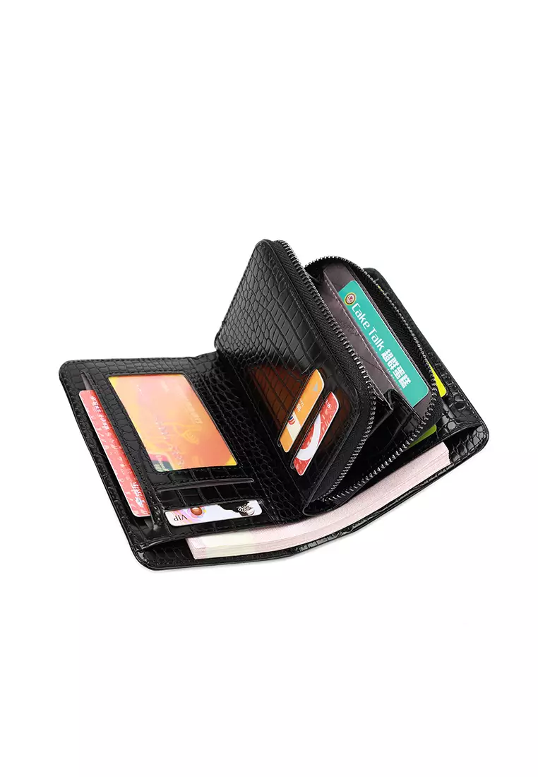 Women's Croc Wallet with Coin Compartment (短錢包) - 黑色