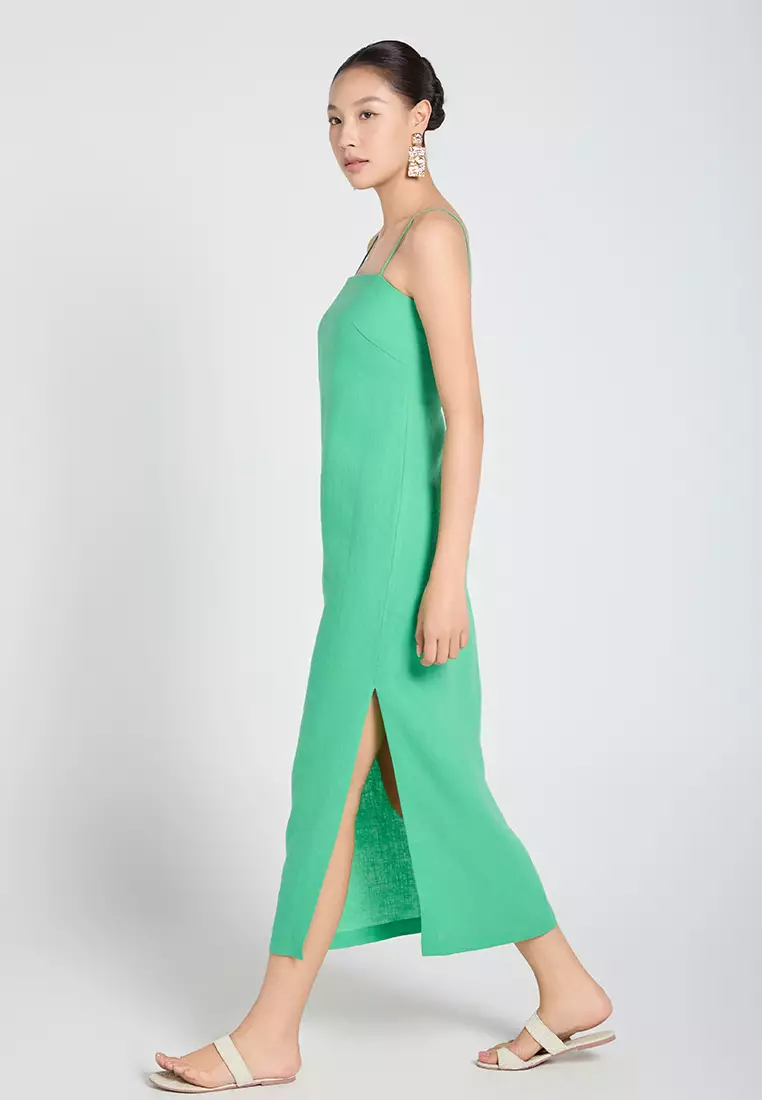 Linen Spaghetti-Strap Pencil Dress