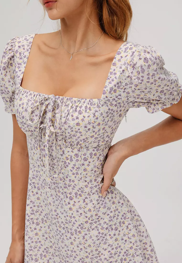 Square Neck Floral Mini Dress