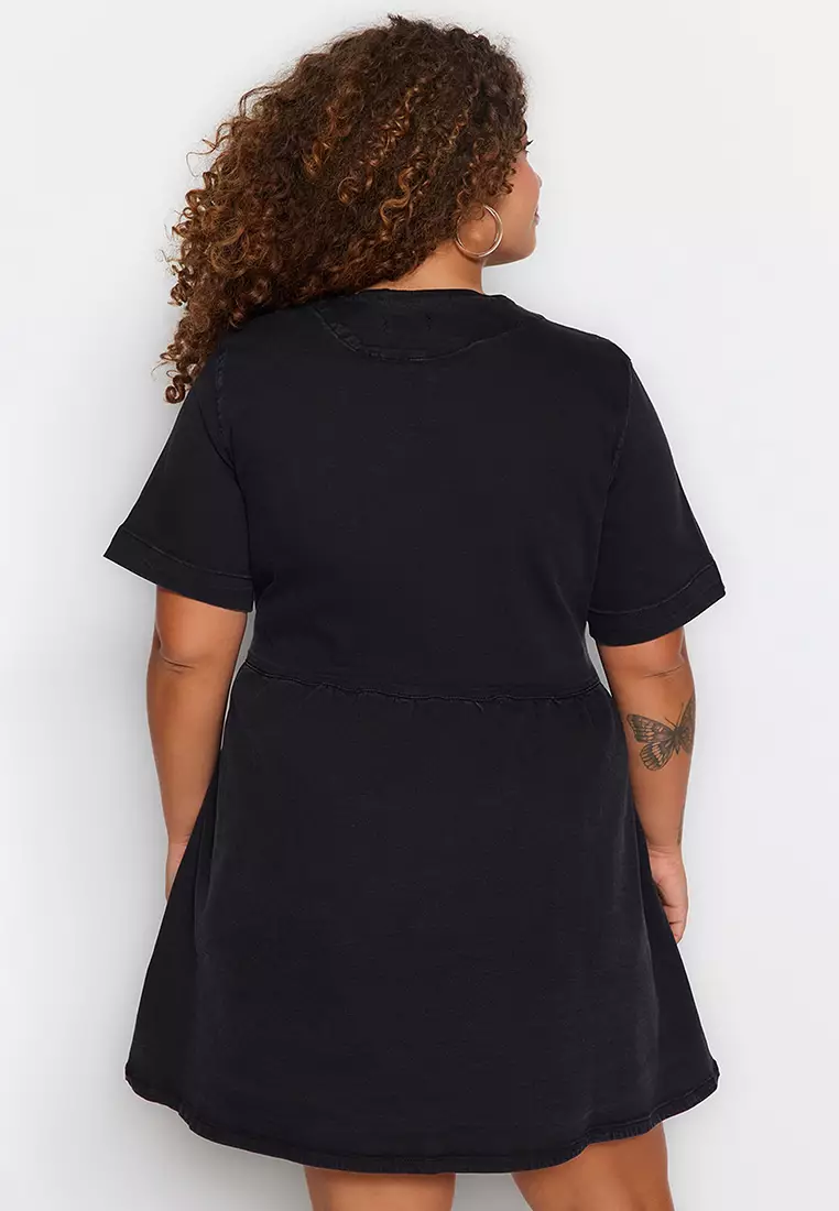 Plus Size V-Neck Denim Mini Dress