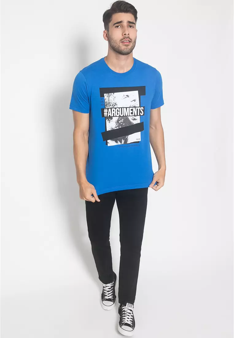 LGS Kaos Casual Pria Lengan Pendek - Gambar Sablon - Warna Biru