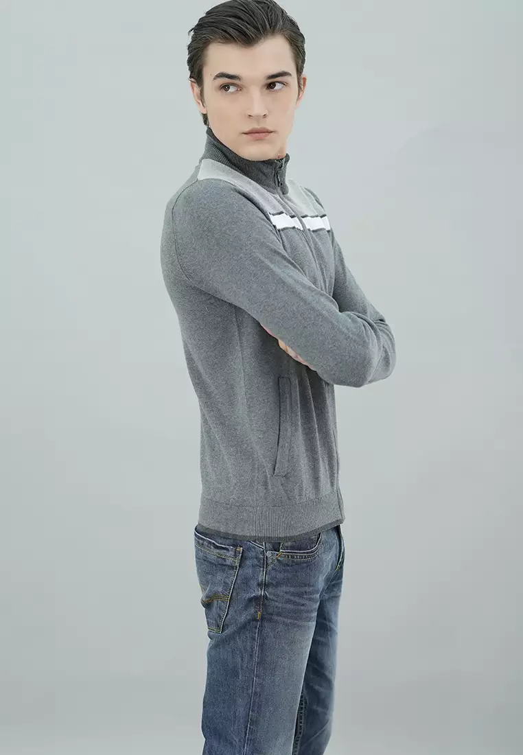 LGS - Sweater Casual Pria Resleting Aktif Two Pockets Warna Abu-Abu Kombinasi - CST.260.D065.30.C-L/S
