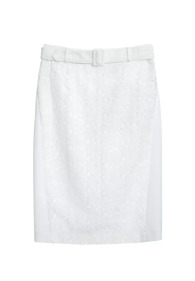 Front Cut Out Lace White Skirt