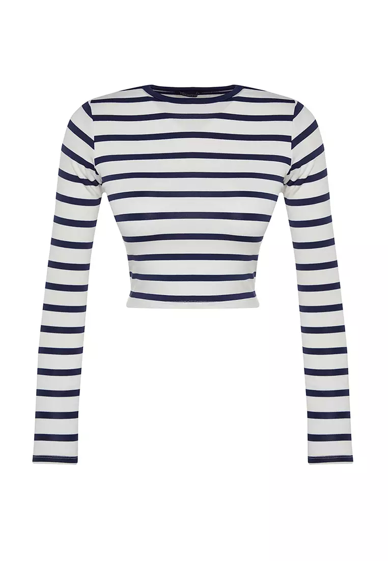 Striped Fitted Crop Knit Top