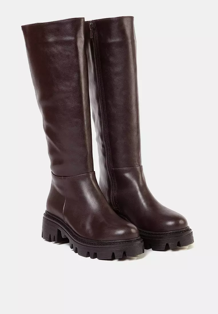 Dark Brown Thick Soled Women's Zippered Boots Takaw25Cz00005