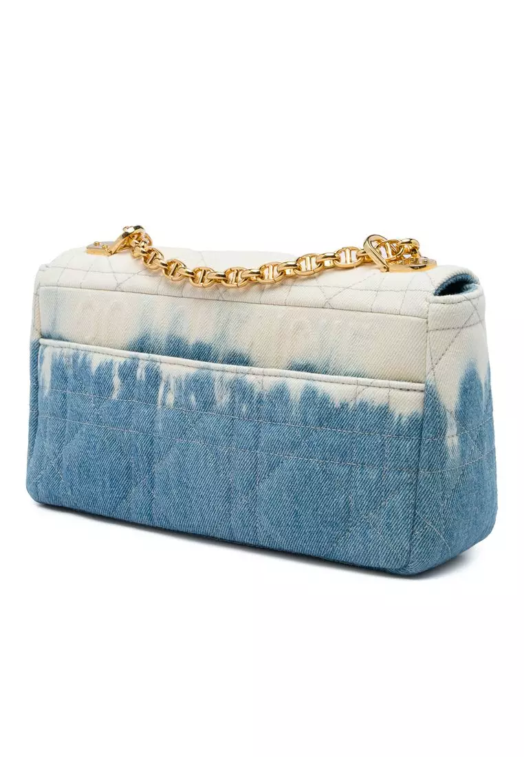 Pre-Loved Dior Medium Denim Tie Dye Macrocannage Caro Bag