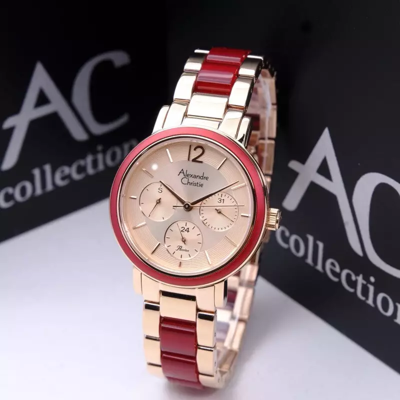 Alexandre Christie 2B45 Rantai Rosegold Kombinasi Ceramic Red Cewek