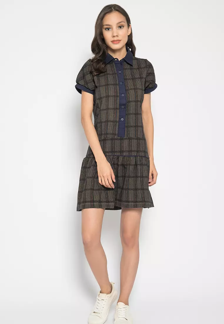 LGS - Kaos Dress Casual Wanita - Lengan Pendek - Kotak-Kotak Warna Hitam - LLTS.520.HD105.026.7C