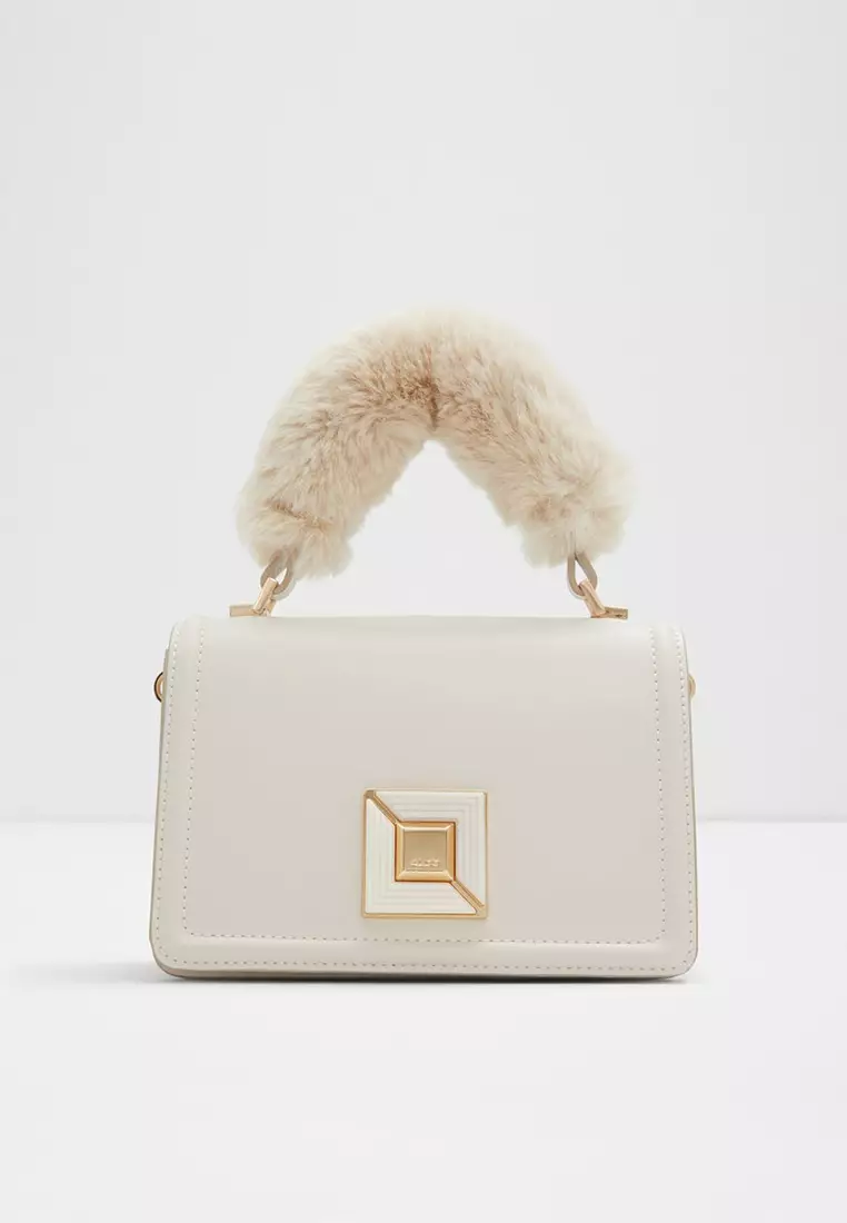 ALDO Notabena faux fur top handle bag with crossbody strap in bone